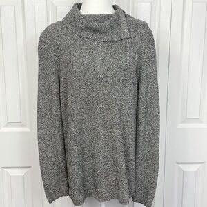 Talbots Marled Gray Knit Cotton Modal Split Neck Long Sleeve Sweater Large